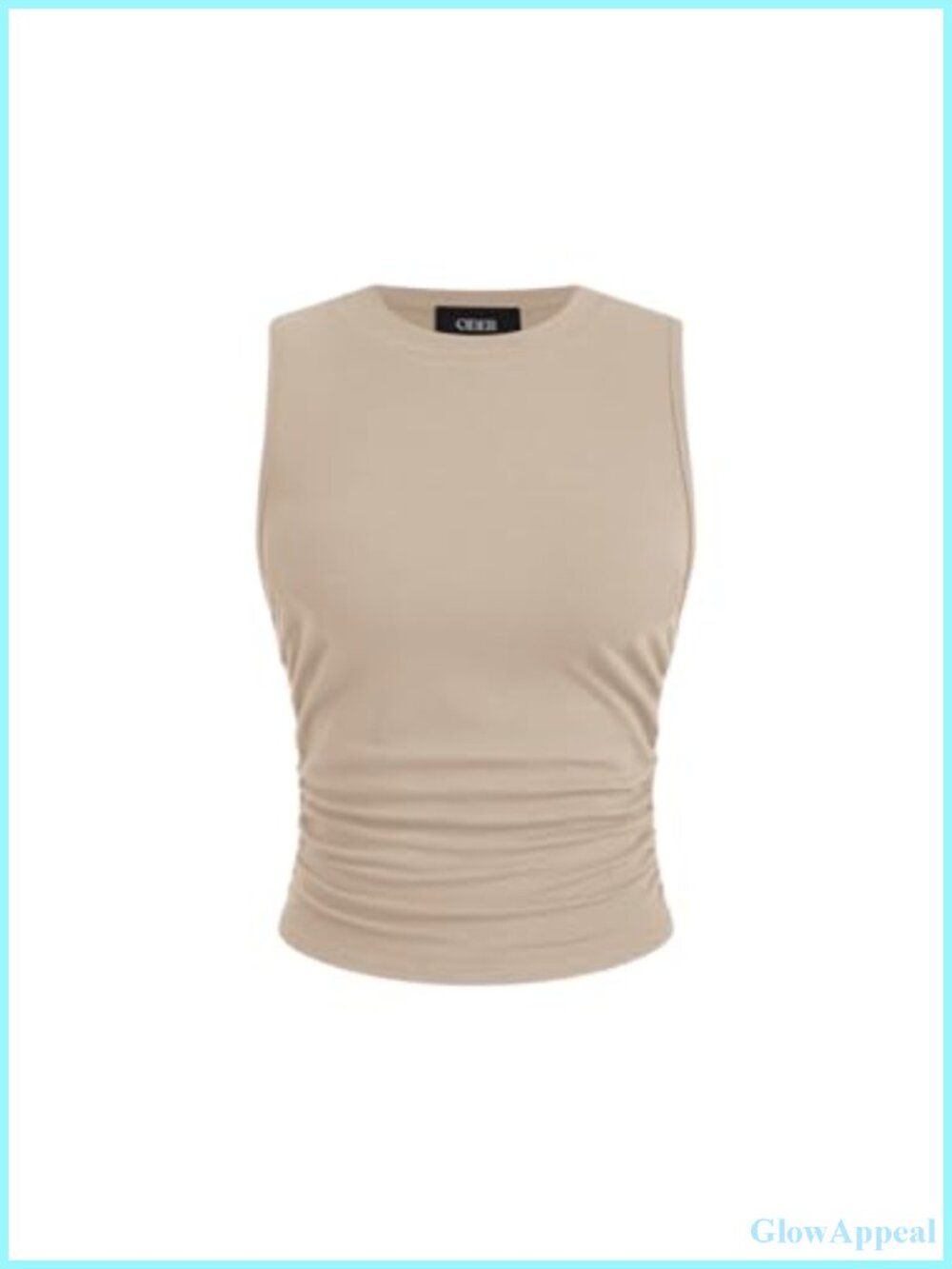 CIDER Womens Tank Top Sleeveless High Neck Ruched Crop Ribbed Summer